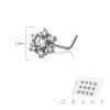 12PCS OF MULTI CZ FLOWER SNOW FLAKE 316L SURGICAL STEEL L-SHAPE NOSE BOX